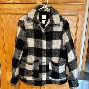 H&M Wool-blend Shirt Jacket Black/White Checkered